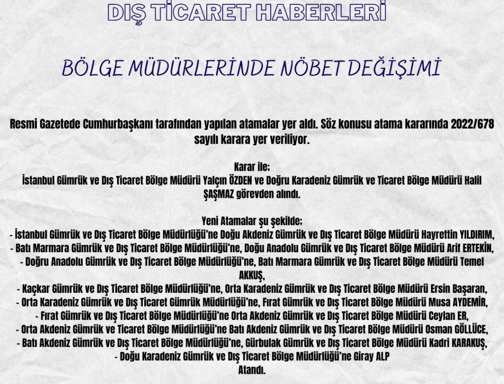 BÖLGE MÜDÜRLERİNDE NÖBET DEĞİŞİMİ