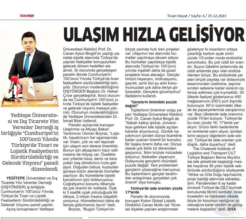 Cumhuriyetin 100. Yılında Türkiye’de Ticari ve Lojistik Faaliyetlerde Sürdürülebilirlik ve Gelecek Vizyonu Paneli