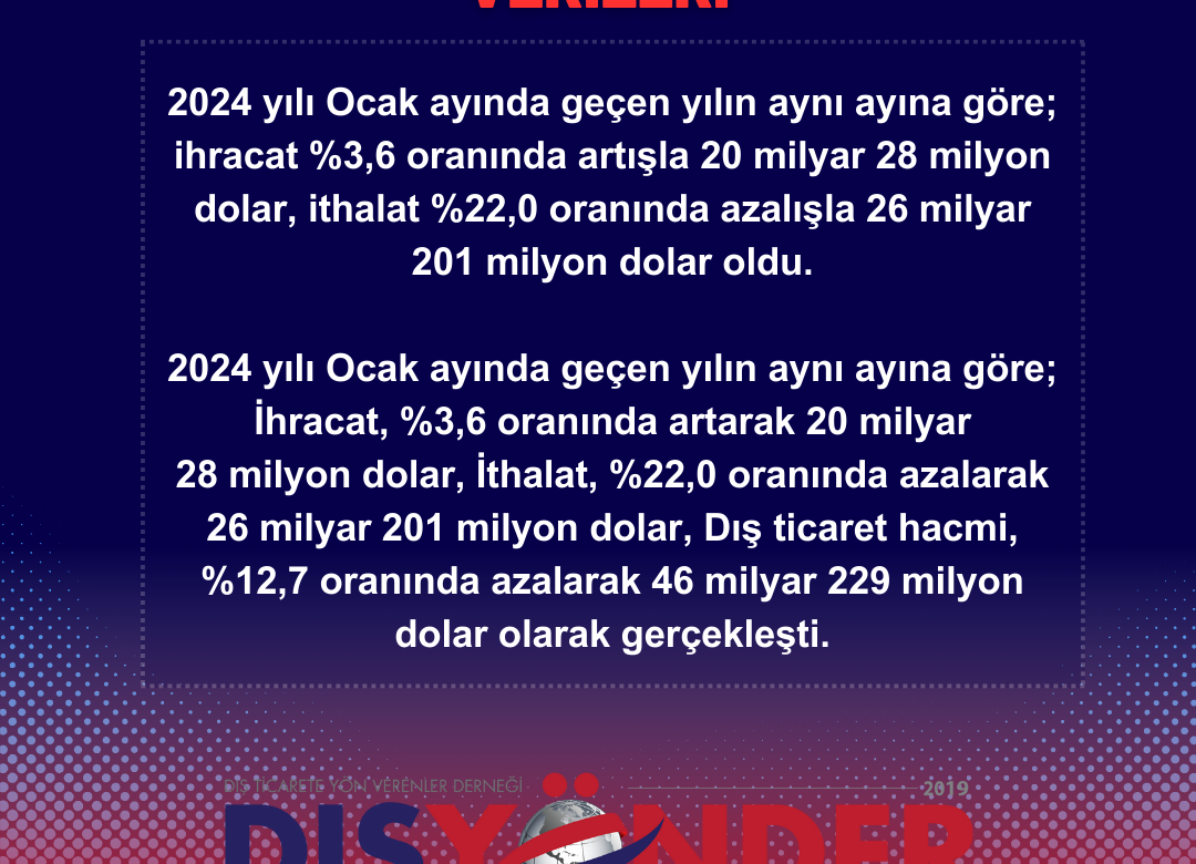 2024 Yılı Ocak Ayı Dış Ticaret Verileri
